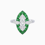 Load image into Gallery viewer, Art Deco Inspired Oval Cut Center Ring with Calibré-Cut Gemstone Navette Halo