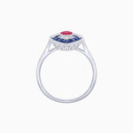 Load image into Gallery viewer, Art Deco Inspired Oval Cut Center Ring with Calibré-Cut Gemstone Navette Halo