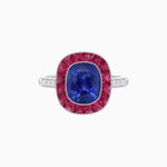 Load image into Gallery viewer, Art Deco Cushion Cut Ring with French-Cut Gemstone Halo and Diamond Accents