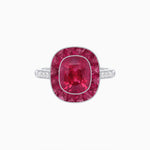 Load image into Gallery viewer, Art Deco Cushion Cut Ring with French-Cut Gemstone Halo and Diamond Accents