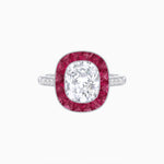 Load image into Gallery viewer, Art Deco Cushion Cut Ring with French-Cut Gemstone Halo and Diamond Accents