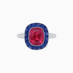 Load image into Gallery viewer, Art Deco Cushion Cut Ring with French-Cut Gemstone Halo and Diamond Accents