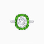 Load image into Gallery viewer, Art Deco Cushion Cut Ring with French-Cut Gemstone Halo and Diamond Accents