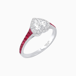 Load image into Gallery viewer, Art Deco Inspired Bezel-Set Heart Halo Ring with Calibré Gemstone Shoulders