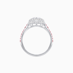 Load image into Gallery viewer, Art Deco Inspired Bezel-Set Heart Halo Ring with Calibré Gemstone Shoulders