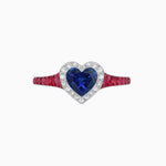 Load image into Gallery viewer, Art Deco Inspired Bezel-Set Heart Halo Ring with Calibré Gemstone Shoulders