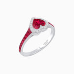 Load image into Gallery viewer, Art Deco Inspired Bezel-Set Heart Halo Ring with Calibré Gemstone Shoulders