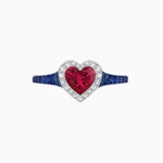 Load image into Gallery viewer, Art Deco Inspired Bezel-Set Heart Halo Ring with Calibré Gemstone Shoulders