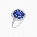 Load image into Gallery viewer, Oval-Cut Art Deco Floral Radiance Ring with Diamond and Gemstone