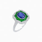 Load image into Gallery viewer, Oval-Cut Art Deco Floral Radiance Ring with Diamond and Gemstone