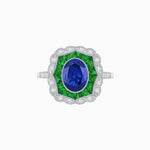 Load image into Gallery viewer, Oval-Cut Art Deco Floral Radiance Ring with Diamond and Gemstone