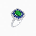 Load image into Gallery viewer, Oval-Cut Art Deco Floral Radiance Ring with Diamond and Gemstone