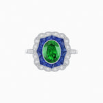 Load image into Gallery viewer, Oval-Cut Art Deco Floral Radiance Ring with Diamond and Gemstone