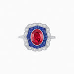 Load image into Gallery viewer, Oval-Cut Art Deco Floral Radiance Ring with Diamond and Gemstone