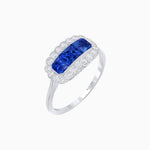 Load image into Gallery viewer, Vintage Inspired East-West Three-Stone Mosaic Halo Ring