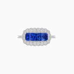Load image into Gallery viewer, Vintage Inspired East-West Three-Stone Mosaic Halo Ring