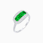 Load image into Gallery viewer, Vintage Inspired East-West Three-Stone Mosaic Halo Ring