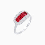 Load image into Gallery viewer, Vintage Inspired East-West Three-Stone Mosaic Halo Ring