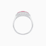 Load image into Gallery viewer, Vintage Inspired East-West Three-Stone Mosaic Halo Ring
