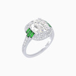 Load image into Gallery viewer, Art Deco Style Cushion Cut Ring Mounting with Diamond Halo and colored Side Gemstones