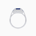 Load image into Gallery viewer, Art Deco Style Cushion Cut Ring Mounting with Diamond Halo and colored Side Gemstones