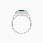 Load image into Gallery viewer, Art Deco Style Cushion Cut Ring Mounting with Diamond Halo and colored Side Gemstones
