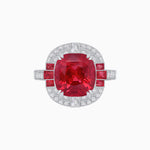 Load image into Gallery viewer, Art Deco Style Cushion Cut Ring Mounting with Diamond Halo and colored Side Gemstones