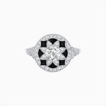 Load image into Gallery viewer, Art Deco Inspired Round Cut Halo Ring with Calibré Gemstone Accents