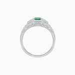 Load image into Gallery viewer, Art Deco Inspired Three-Stone Bezel Framed Ring with Diamond