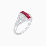 Load image into Gallery viewer, Art Deco Inspired Three-Stone Bezel Framed Ring with Diamond