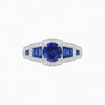 Load image into Gallery viewer, Art Deco Inspired Round Stepped Halo Gemstone & Diamond Ring