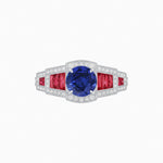 Load image into Gallery viewer, Art Deco Inspired Round Stepped Halo Gemstone & Diamond Ring
