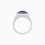 Load image into Gallery viewer, Art Deco Inspired Round Cut Ring with Octagonal Calibré-Cut Gemstone Halo
