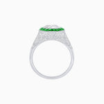Load image into Gallery viewer, Art Deco Inspired Round Cut Ring with Octagonal Calibré-Cut Gemstone Halo