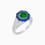 Load image into Gallery viewer, Art Deco Inspired Round Cut Ring with Octagonal Calibré-Cut Gemstone Halo