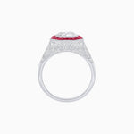 Load image into Gallery viewer, Art Deco Inspired Round Cut Ring with Octagonal Calibré-Cut Gemstone Halo
