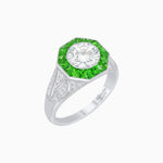 Load image into Gallery viewer, Art Deco Inspired Round Cut Ring with Octagonal Calibré-Cut Gemstone Halo