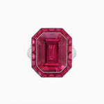 Load image into Gallery viewer, Art Deco Inspired Emerald Cut Ring with Calibré Gemstone Halo