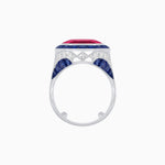 Load image into Gallery viewer, Art Deco Inspired Emerald Cut Ring with Calibré Gemstone Halo