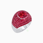 Load image into Gallery viewer, Art Deco Inspired Cushion Cut Center and Invisible-Set Calibré-Cut Dome Ring