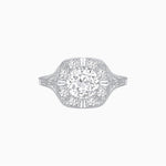 Load image into Gallery viewer, Antique Inspired Round Cut Milgrain Diamond Halo Ring