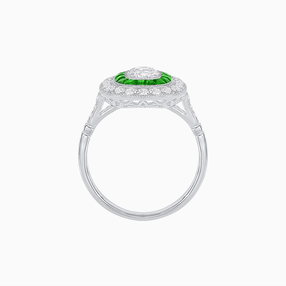 Vintage-Inspired Cushion Halo Diamond Engagement Ring with Gemstone (Mounting)