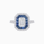 Load image into Gallery viewer, Art Deco Style Mounting Ring with Emerald Cut Center Stone and Calibre-Cut Gemstone Halo