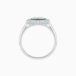 Load image into Gallery viewer, Art Deco Style Mounting Ring with Emerald Cut Center Stone and Calibre-Cut Gemstone Halo