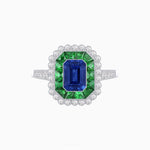Load image into Gallery viewer, Art Deco Style Mounting Ring with Emerald Cut Center Stone and Calibre-Cut Gemstone Halo
