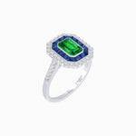 Load image into Gallery viewer, Art Deco Style Mounting Ring with Emerald Cut Center Stone and Calibre-Cut Gemstone Halo