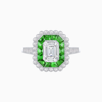 Load image into Gallery viewer, Art Deco Style Mounting Ring with Emerald Cut Center Stone and Calibre-Cut Gemstone Halo
