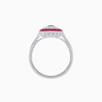 Load image into Gallery viewer, Art Deco Style Double Halo Ring Mounting with Emerald Cut Center Stone and Calibre-Cut Gemstone Halo