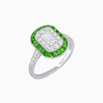 Load image into Gallery viewer, Art Deco Style Double Halo Ring Mounting with Emerald Cut Center Stone and Calibre-Cut Gemstone Halo