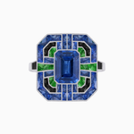 Load image into Gallery viewer, Art Deco Style Emerald Cut Geometric Engagement Ring with Diamond